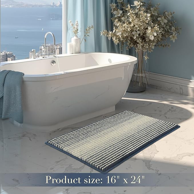 BSICPRO Bathroom Rugs, Bath Mat Rug Non Slip 17 x 24 Inches Water Absorbent Chenille Bathroom Floor Mats Machine Washable (Haze Blue)