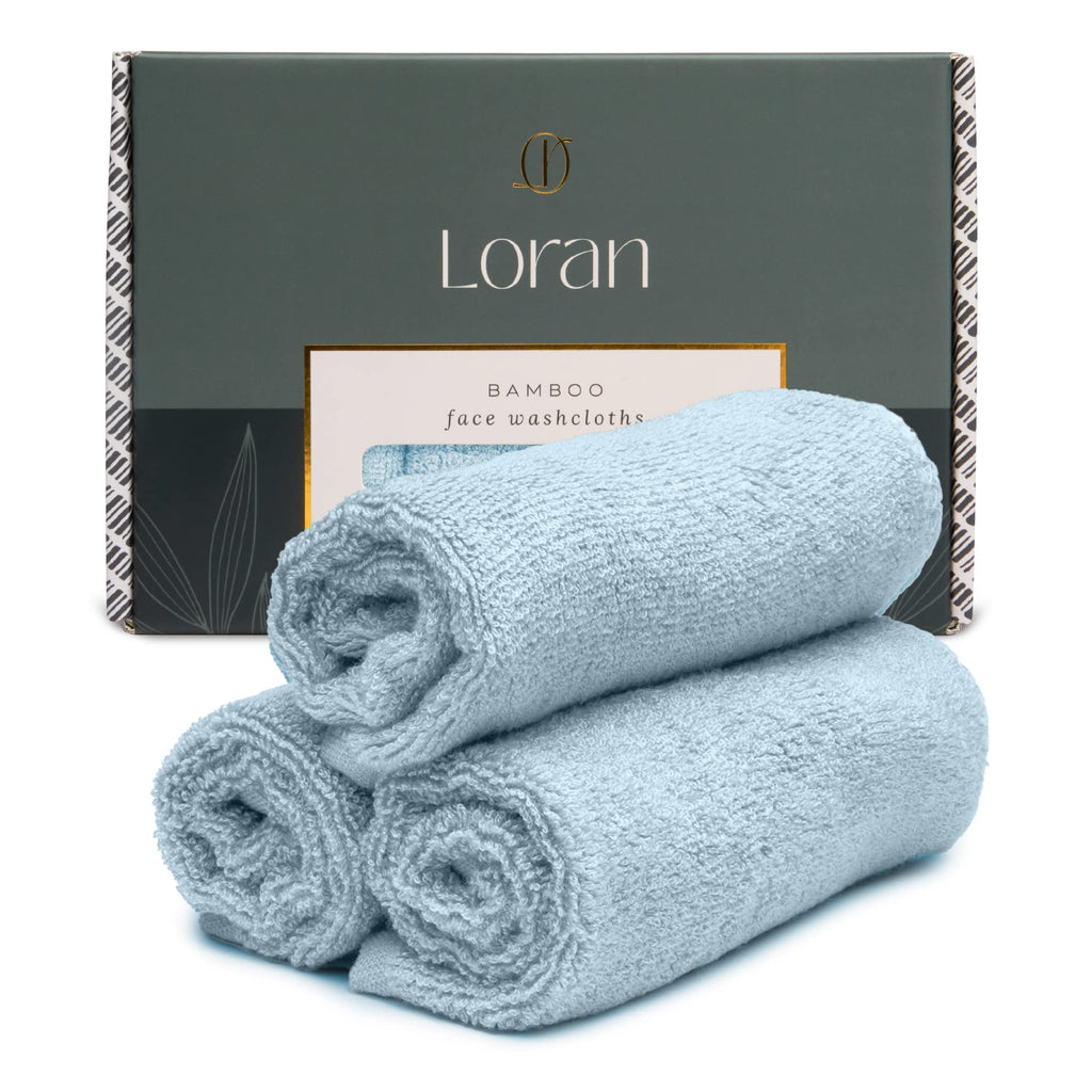 Loran Sky Blue Washcloths Set of 6 Soft Facial Cloths 10” x 10” 100% Viscose Derived from Bamboo Spa-Like Feel Silky Face Cloth for Skin Cleansing
