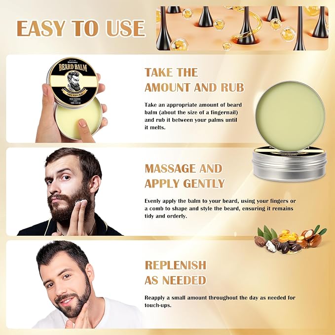 Beard Balm for Men, 100% Natural with Shea Butter, Argan Oil, Jojoba Oil, Vitamin E - 3.53OZ Conditioner Softener Moisturizer