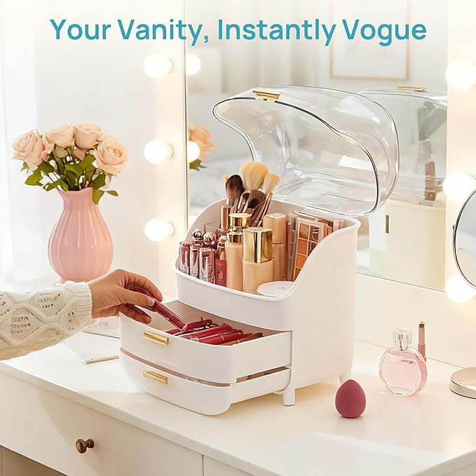Vtopmart 3-Tier Skincare Makeup Organizer with Drawer and LId, White