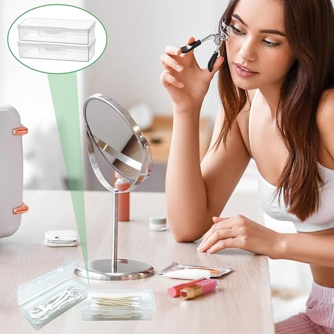 MatFirsmo Cotton Swab Holder for Travel, 4 Pcs Portable Small Dental Floss Holder Clear Plastic Cotton Pad Holder, Travel Floss Picks Case with Dustproof Lid for Bud Hair Ties Floss