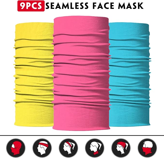 Venswell Neck Gaiter Mask for Men Women, Seamless Bandana Rave Face Cover, Magic Face Scarf, Balaclava,Headband, Headwrap, Headwear (B-Different Solid)