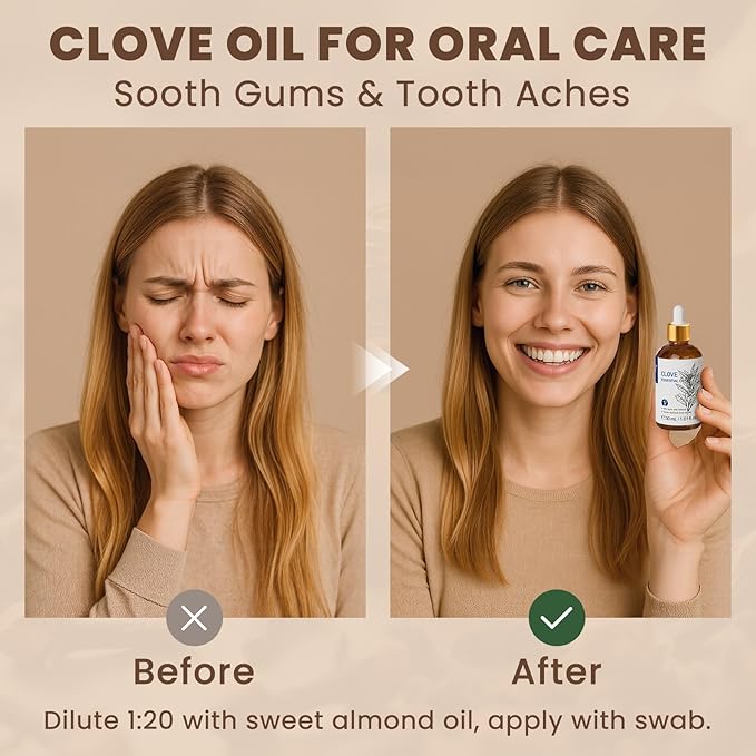 HIQILI Clove Essential Oil for Teeth and Gums, Oral Care, Diffuser, Skin