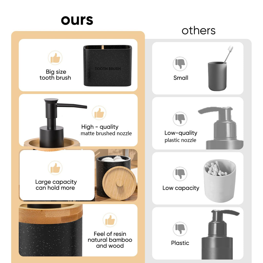 20PC Black Modern Bathroom Accessories Set with Shower Curtain, Toothbrush Holders, Soap Dispenser, Vanity Tray, Cotton Swab Jars, Bathroom Decor Organizer