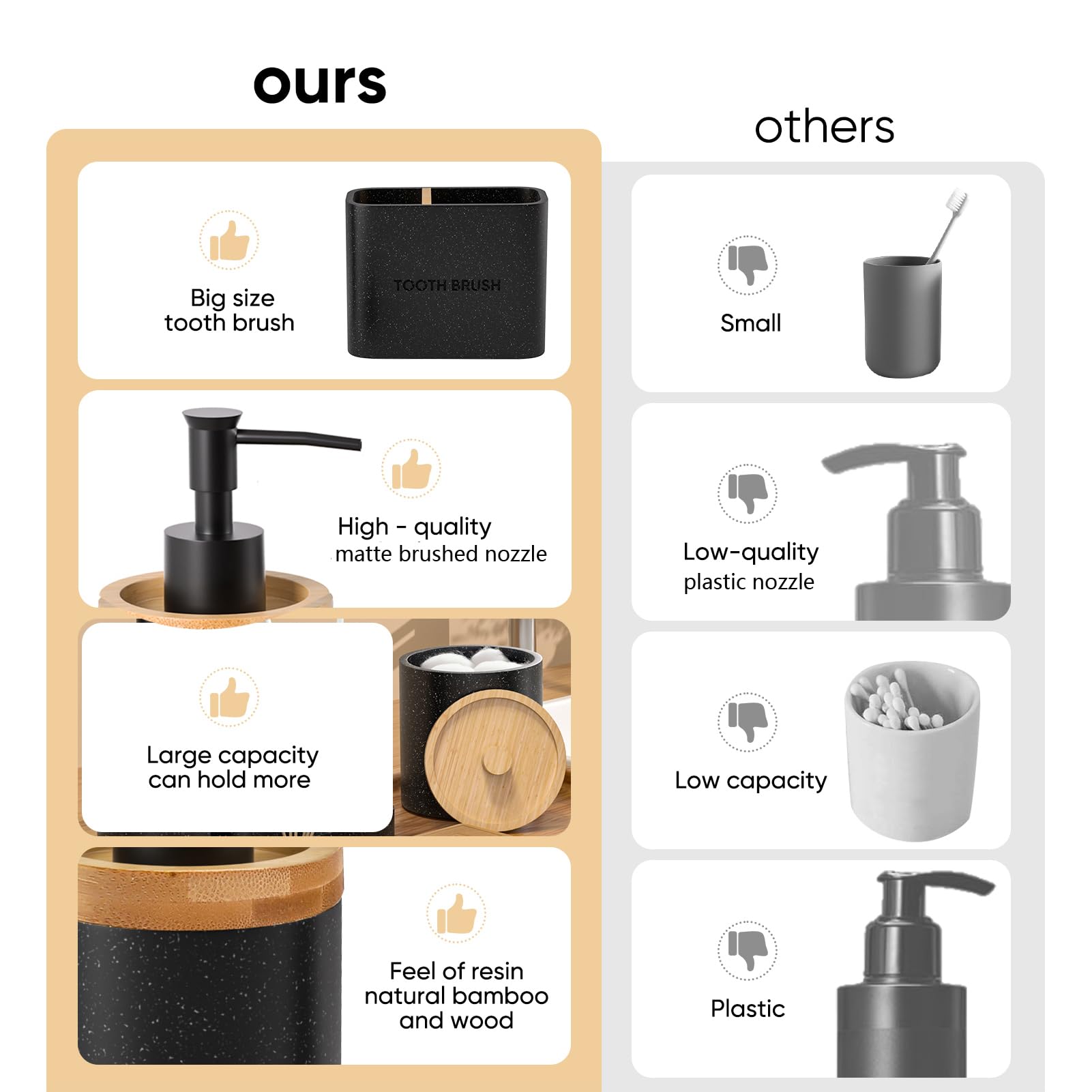 20PC Black Modern Bathroom Accessories Set with Shower Curtain, Toothbrush Holders, Soap Dispenser, Vanity Tray, Cotton Swab Jars, Bathroom Decor Organizer