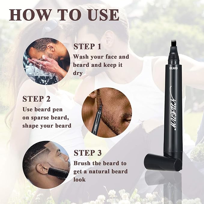 Beard Pencil Filler for Men - Sweat Proof, Water Resistance, Long Lasting & Natural Finish barber Pencil, Mustache Repair Shape (BROWN)