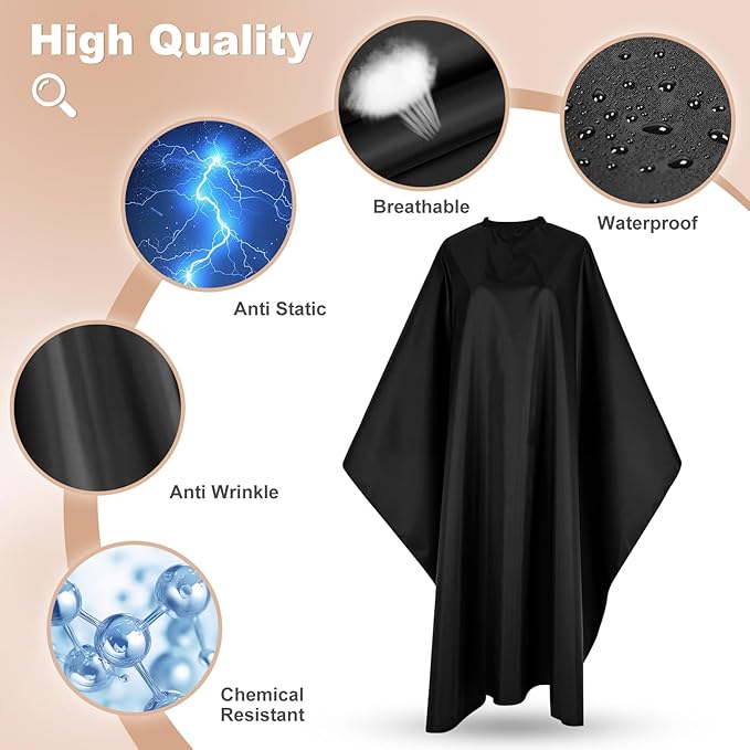 JSAZCKC Hair Cutting Cape with Adjustable Snap Closure, Professional Barber Cape, Haircut Salon Supplies for Men and Women - 57" x 51"(Black)