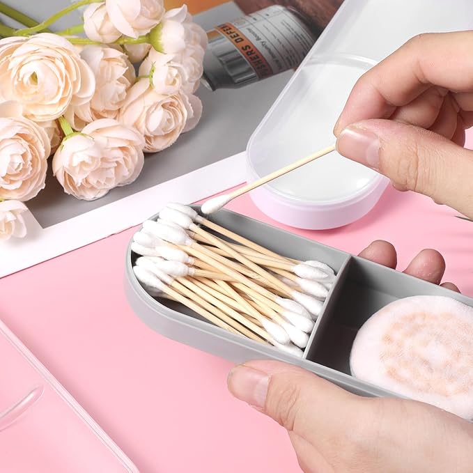 Eldraqth 2 Pcs Travel Qtips Case with Dustproof Lid Portable Small Dental Floss Holder Cotton Pad Holder Clear Plastic Cotton Swab Makeup Pads Storage