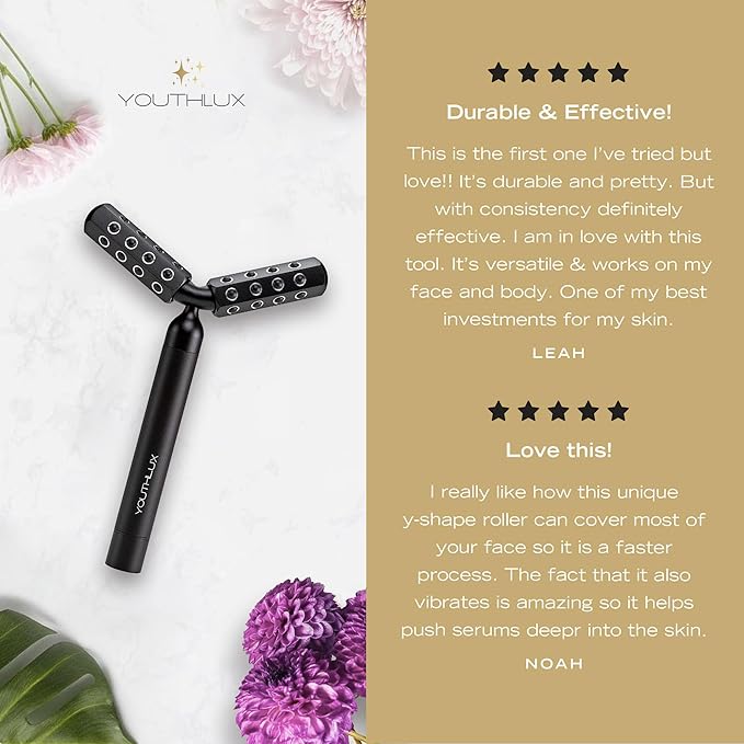 YOUTHLUX Revolution Roller - Germanium Stone Uplifting Face/Body Beauty Massage Tool/Roller/Wand for Skin Tightening/Firming, De-Puffing, Anti-Aging (Black)