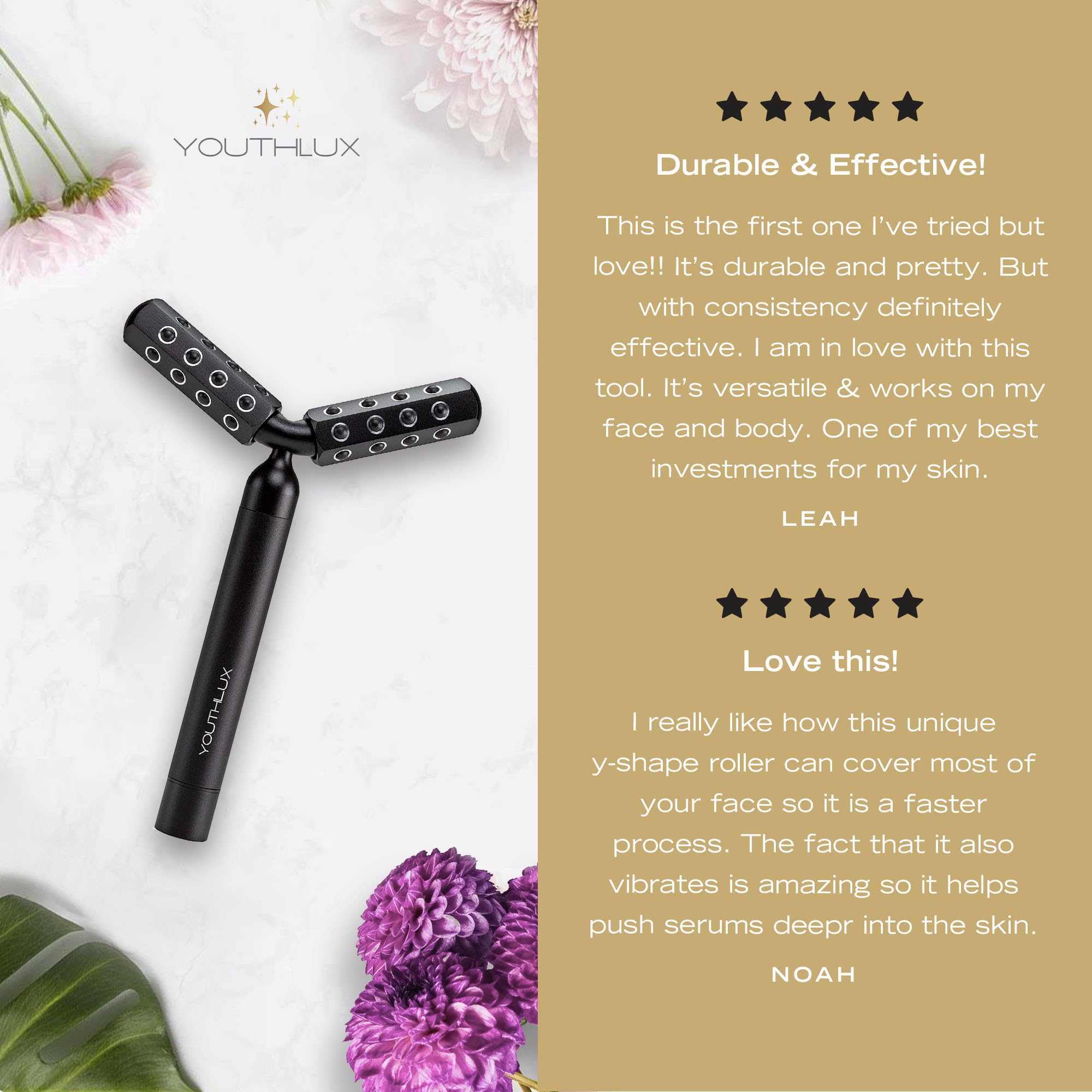 YOUTHLUX Revolution Roller - Germanium Stone Uplifting Face/Body Beauty Massage Tool/Roller/Wand for Skin Tightening/Firming, De-Puffing, Anti-Aging (Black)