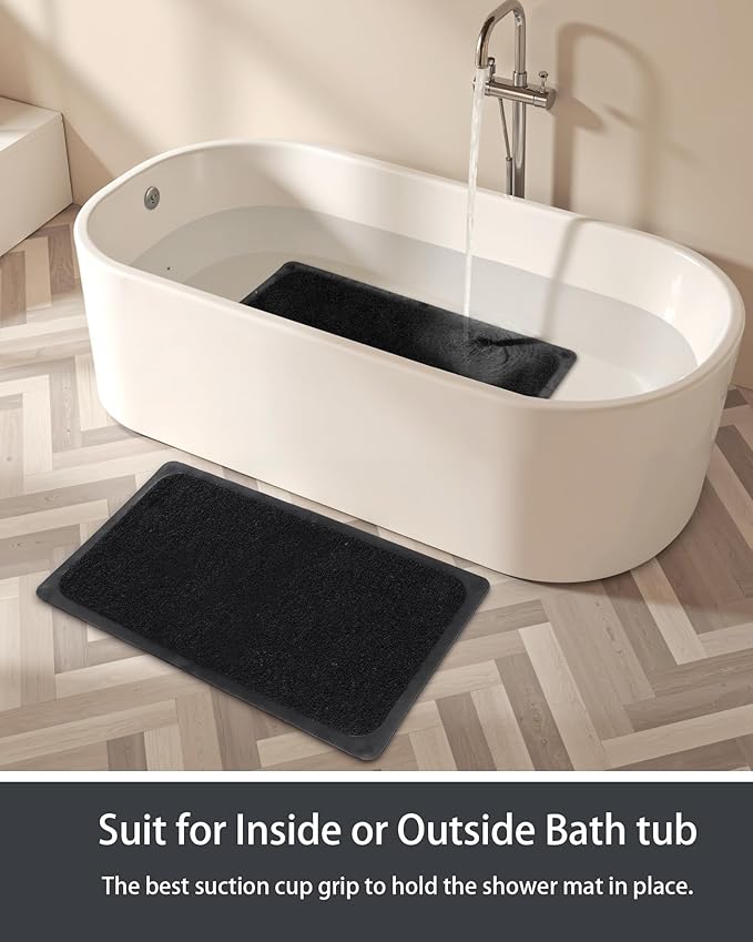 Mecko Non Slip Shower Mats,17x30 Inch,Anti-Slip Bathtub Mats with Suction Cups for Bathroom, Foot Scrubber Loofah Bath Mats for Shower, Quick Drying Shower Stall Mats for Wet Areas (Black)