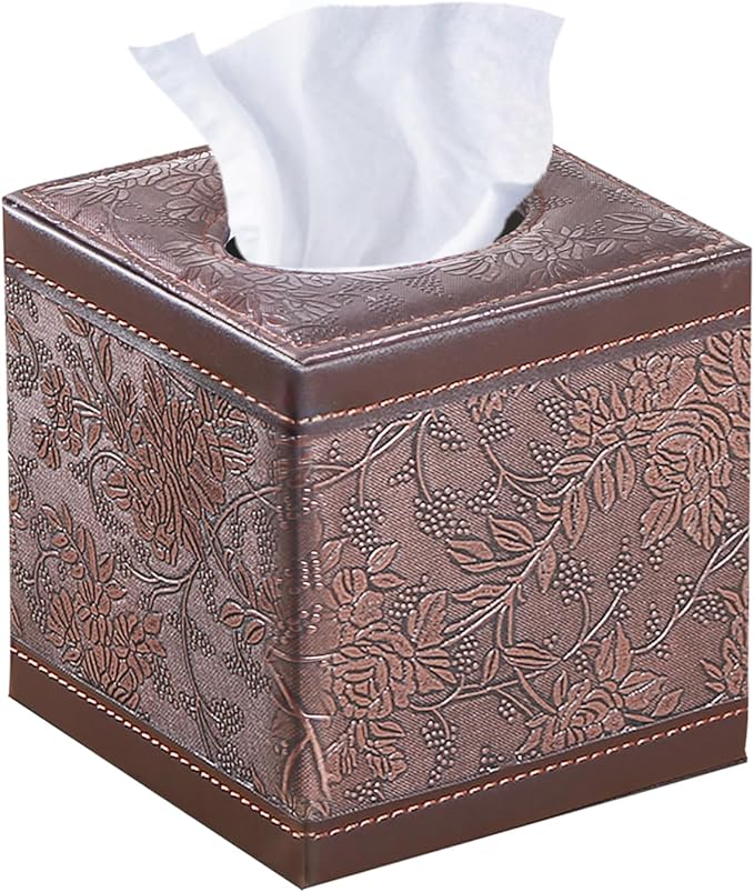 Leather Tissue Box Cover Square,Upgrade 99% Compatible Large Size,Cube Tissue Box Holder for Napkin Facial Paper,Dryer Sheet Dispenser Organizer for Bathroom Vanity Countertop,Night Stand