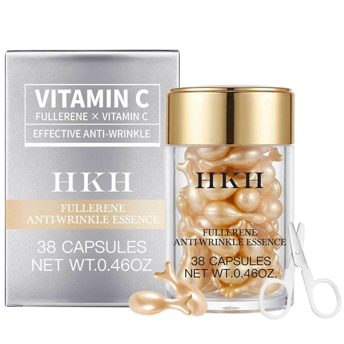 HKH Vitamin C Serum For Face: 38 Capsules Anti-Aging Wrinkles With Vit C & Vitamin E Serum For Women Over 30+ - Reducing Fine Lines - Smoothing & Firming Skin - Travel Friendly