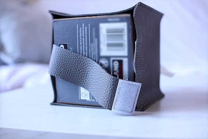 Tissue Box Cover Holder, Square with Bottom Belt by Carrot's Den - PU Leather Decorative Organizer for Tabletop, Bathroom, Car, Office | Black