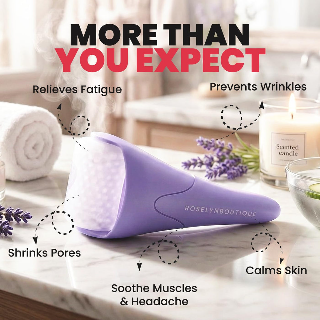 ROSELYNBOUTIQUE Ice Roller for Face & Gua Sha Facial Tools for Wrinkles Fine Lines Puffiness - Facial Massager Skin Care Tools Self Care Gifts for Men Women (Purple)