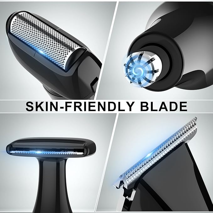 Hatteker Upgraded Mens Electric Back Shaver Body Grooming kit Body Trimmer Facial,Arm,Chin Beard Trimmer Cordless Hair Clipper with Adjustable Extension Handel Waterproof LED Display
