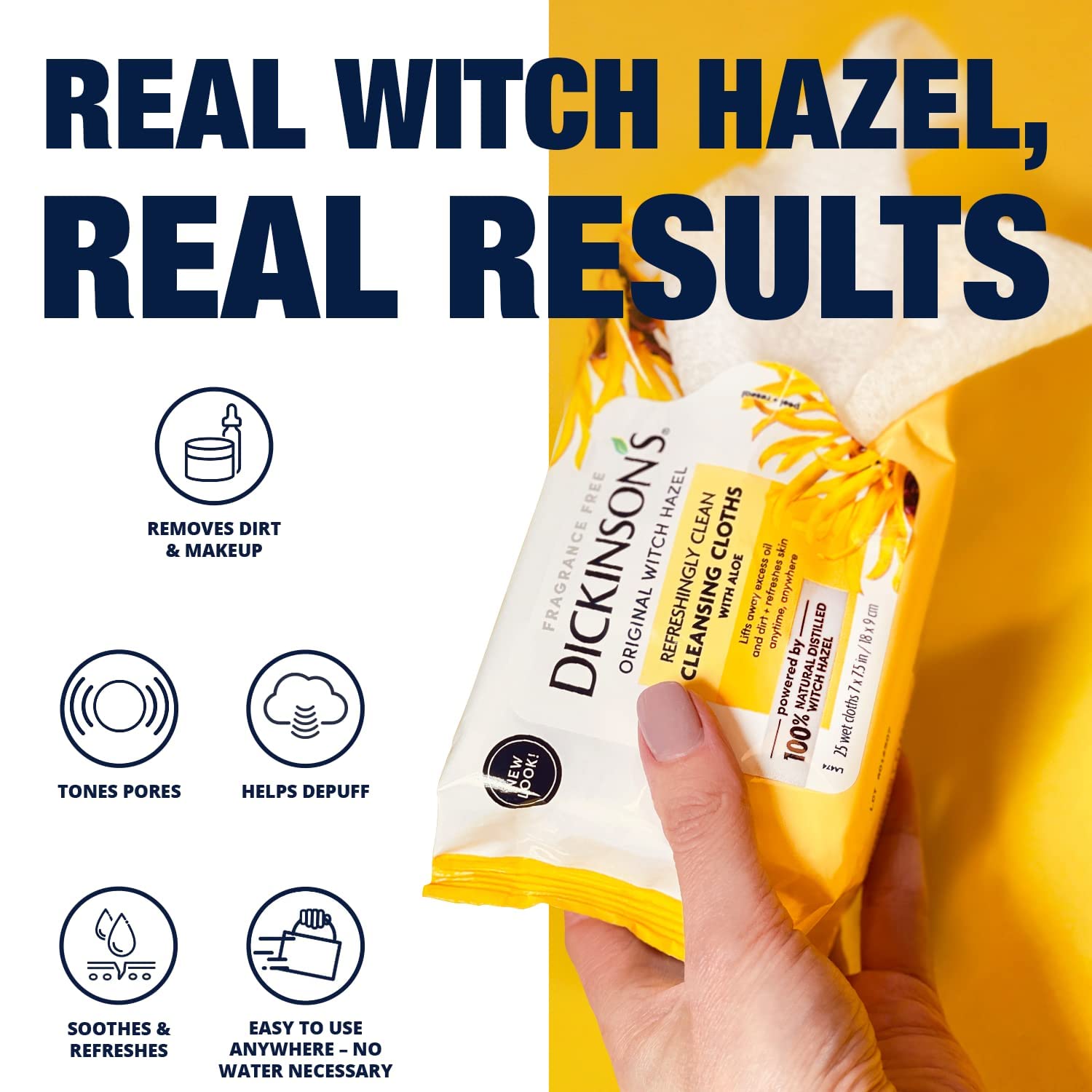 Dickinson's Witch Hazel Cleansing Cloths with Aloe | 25 Ct (Pack of 4)