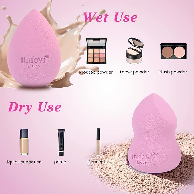 Makeup Sponge Set (4 Shapes 7 pcs) - Latex-Free Blending Sponge for Liquid, Cream & Powder, Soft Reusable Beauty Sponge for Wet/Dry Application, Face Foundation Blender (Pink)