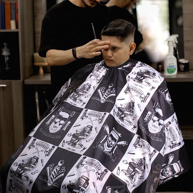 Waterproof Barber Cape with Adjustable Snap Closure - 64"x56" Professional Hair Cutting Cape for Stylists (Black)