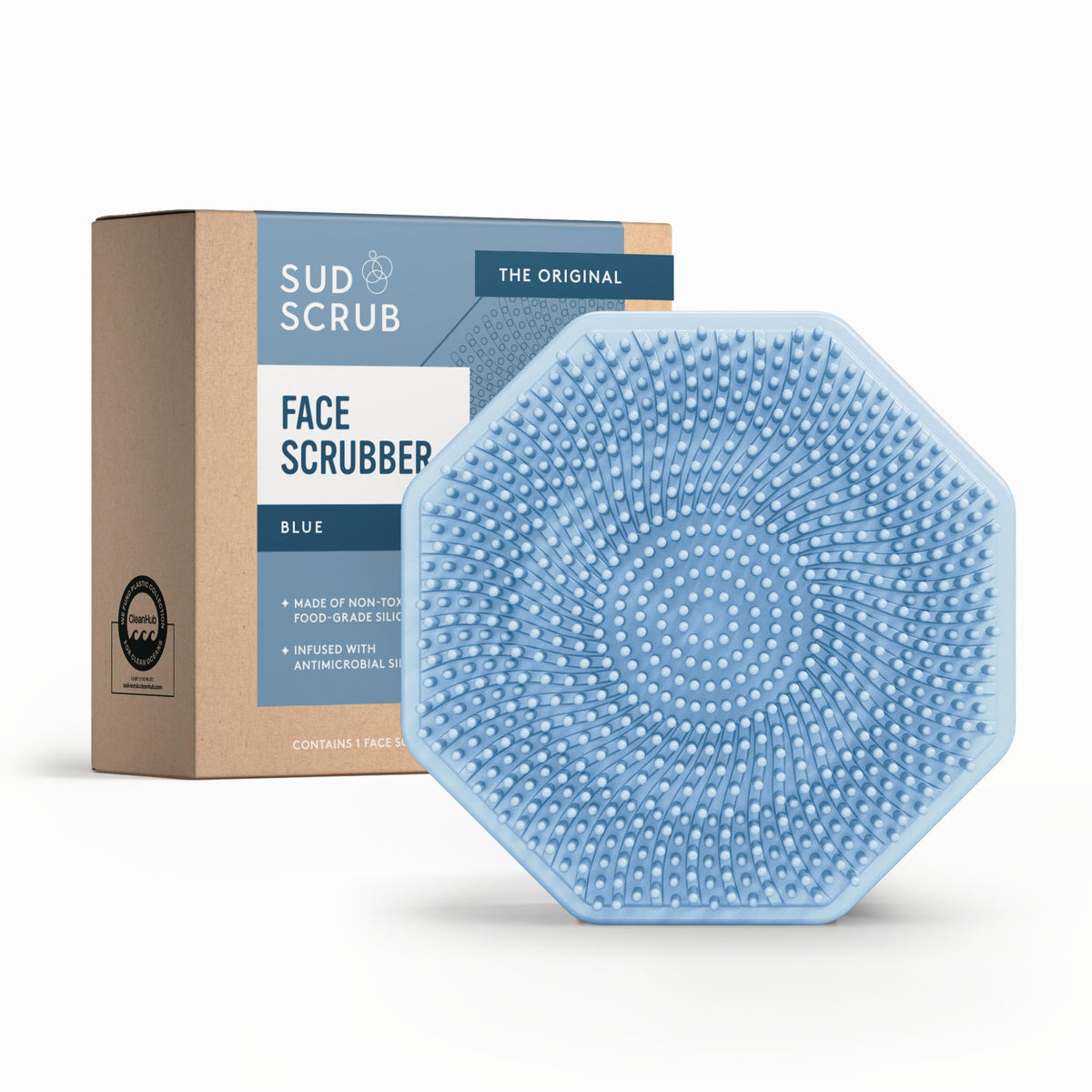 Sud Scrub® Antimicrobial Silicone Face Scrubber, 1 Pack, Gentle Face Exfoliator for Sensitive Skin, Eco Friendly Facial Cleansing Brush, Exfoliating Face Brush for Men and Women (Charcoal)