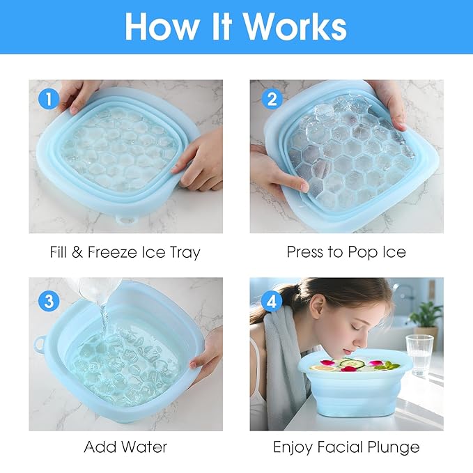 Face Bowl for Ice with Built-In Ice Tray - Collapsible Silicone Face Ice Bath Bowl for Skin Refreshing, Puffiness Relief, Morning Skincare Routine for Home and Travel