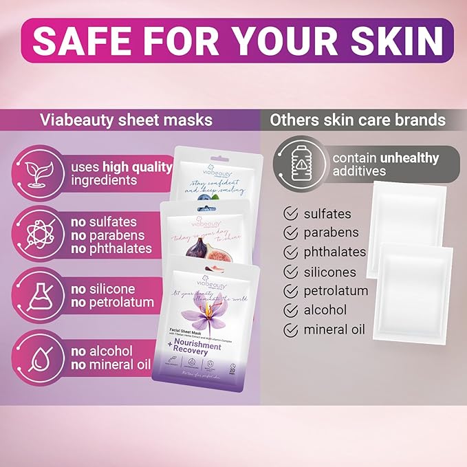 VIABEAUTY 6 Pack of Sheet Face Masks Skincare - Collagen Face Mask Sheets with Hyaluronic Acid, Vitamin C, Snail Mucin - Facial Sheet Mask for Hydrating, Moisturizing, Rejuvenating