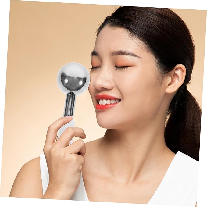 DEARMAMY 2pcs Facial Ice Globes Massager Stainless Steel Cooling Balls for Eye and Face Care Enhance Absorption Promote Circulation Portable Skincare Tool