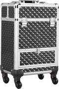 Yaheetech Rolling Makeup Train Case with a Drawer Nail Trolley Black/Silver