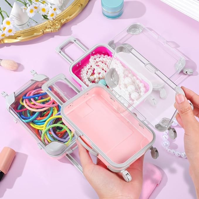 PRETYZOOM Mini Suitcase Eyelash Storage Box Travel Makeup Case for False Eyelashes Cosmetic Case Organizer for Skin Care Products and Small Trinkets Portable Carrying 6.49 X 3.34 X 1.96 in 4 Pack