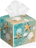 Sea Shell Tissue Box Cover Leather Tissue Box Holder Square Facial Paper Organizer Dispenser for Bathroom Kitchen Bedroom Vanity Countertop Night Stands