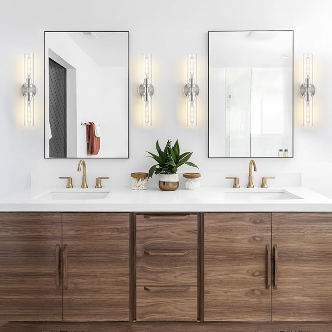 2-Light Brushed Nickel Bathroom Light Fixtures Over Mirror Modern Vanity Light Wall Lighting with Clear Glass Shade for Bathroom, Bedroom, Hallway, Cabinet