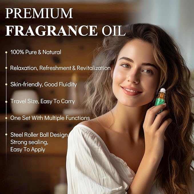 Essential Oils Roll On Set (Pack of 8) 8 Scent, Relaxing, Self Care Gifts for Women, Essential Oil Roller Set, Natural Aromatherapy Roll Oil Blends for Skin, Birthday Gifts for Wife, Mom & Girlfriend