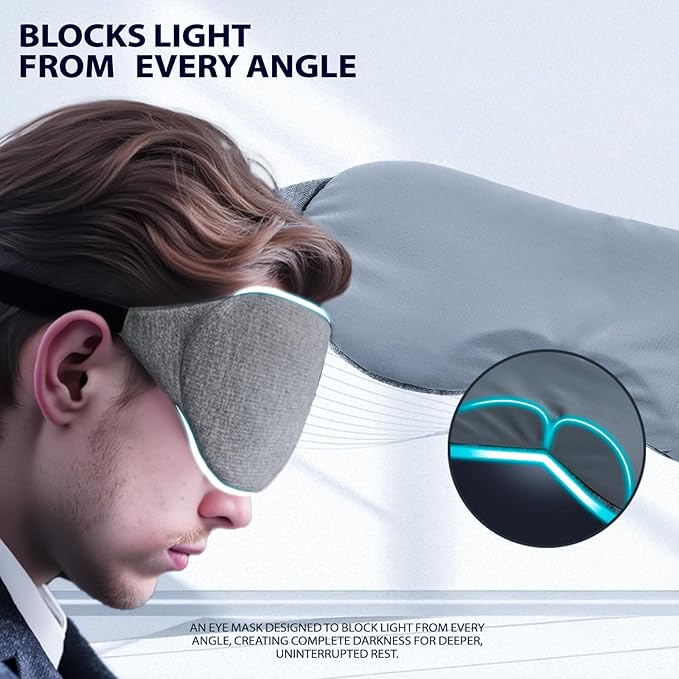 ZLZQER Cool Touch Cotton Eye Sleep Mask for Men & Women, Soft Breathable Flexible Fit for Side Sleepers, Adjustable Light Blocking Mask for Sleeping, Airplane Travel & Naps (Gray)