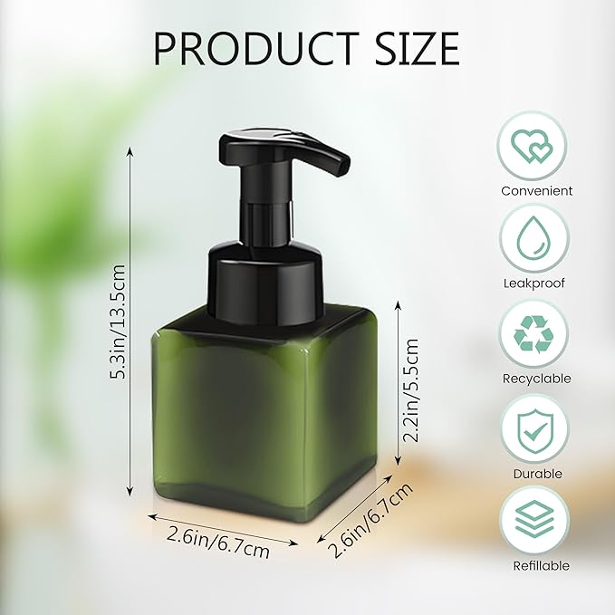 15 Pcs 8.5 oz Foaming Soap Dispenser Plastic Foaming Pump Bottle, Refillable Dispenser with Plastic Pump, Empty Hand Bottles for Liquid Soap, Shampoo, Bathroom,Hotel,Restaurant (15, Green)
