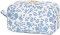 Narwey Small Makeup Bag for Purse Travel Makeup Pouch Mini Cosmetic Bag Zipper Pouch for Women (Blue Flower, Small)