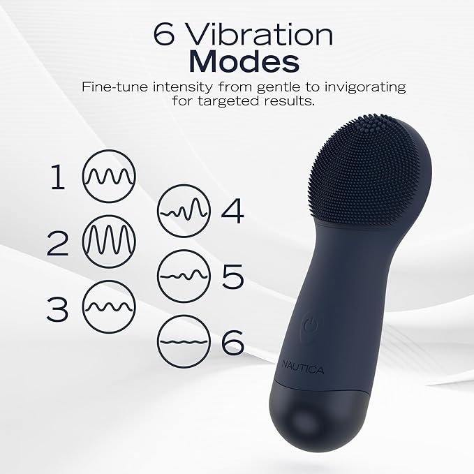 Nautica PC130 Sonic Facial Cleansing Brush Made with Ultra Hygienic Soft Silicone, Waterproof and Rechargeable Face Scrub Brush for Men & Women - (Navy)