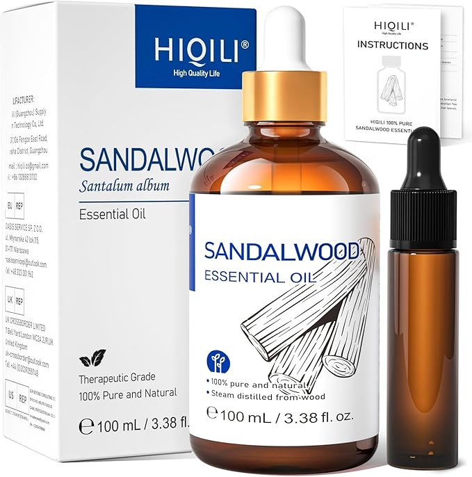 HIQILI Sandalwood Essential Oils for Perfume, Diffuser & Skin Care