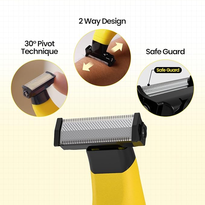 Gorilla Technique Men’s Groin & Body Hair Trimmer – 2-Way Pivot Blade, No-Nick Skin Guard, 4 Trimming Heads, 1–6mm Combs, IPX4 Waterproof, Electric Shaver for Pubic & Ball