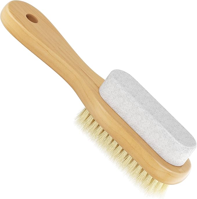 Natural Soft Bristle Foot Brush and Pumice Stone Combo with Wooden Handle, Exfoliator Pedicures Calluses Dead Dry Skin Remover Scrubber Scrub Brush for Shower Massage SPA Sauna