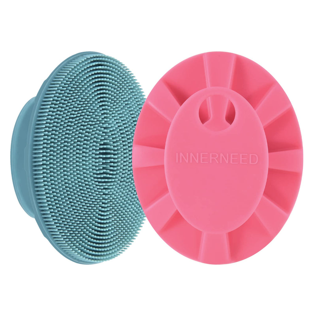 Silicone Face Brush Handheld Facial Cleansing Scrubber, Dark Green+Pink