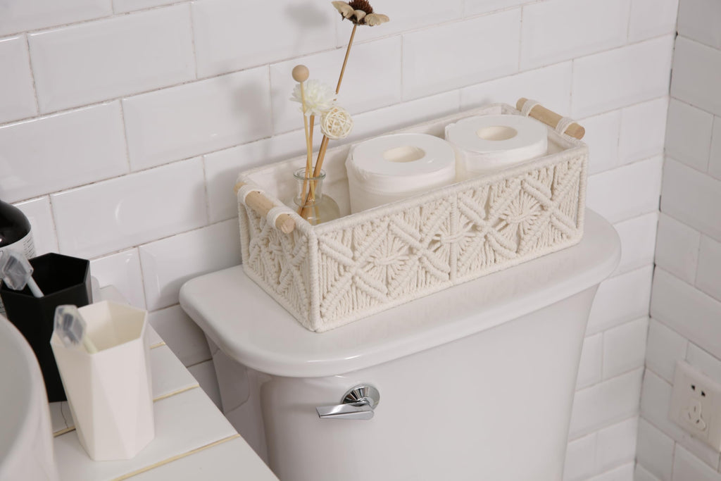 Nonam 2pc Macrame Storage Baskets, Boho Woven Boxes for Home Org, White