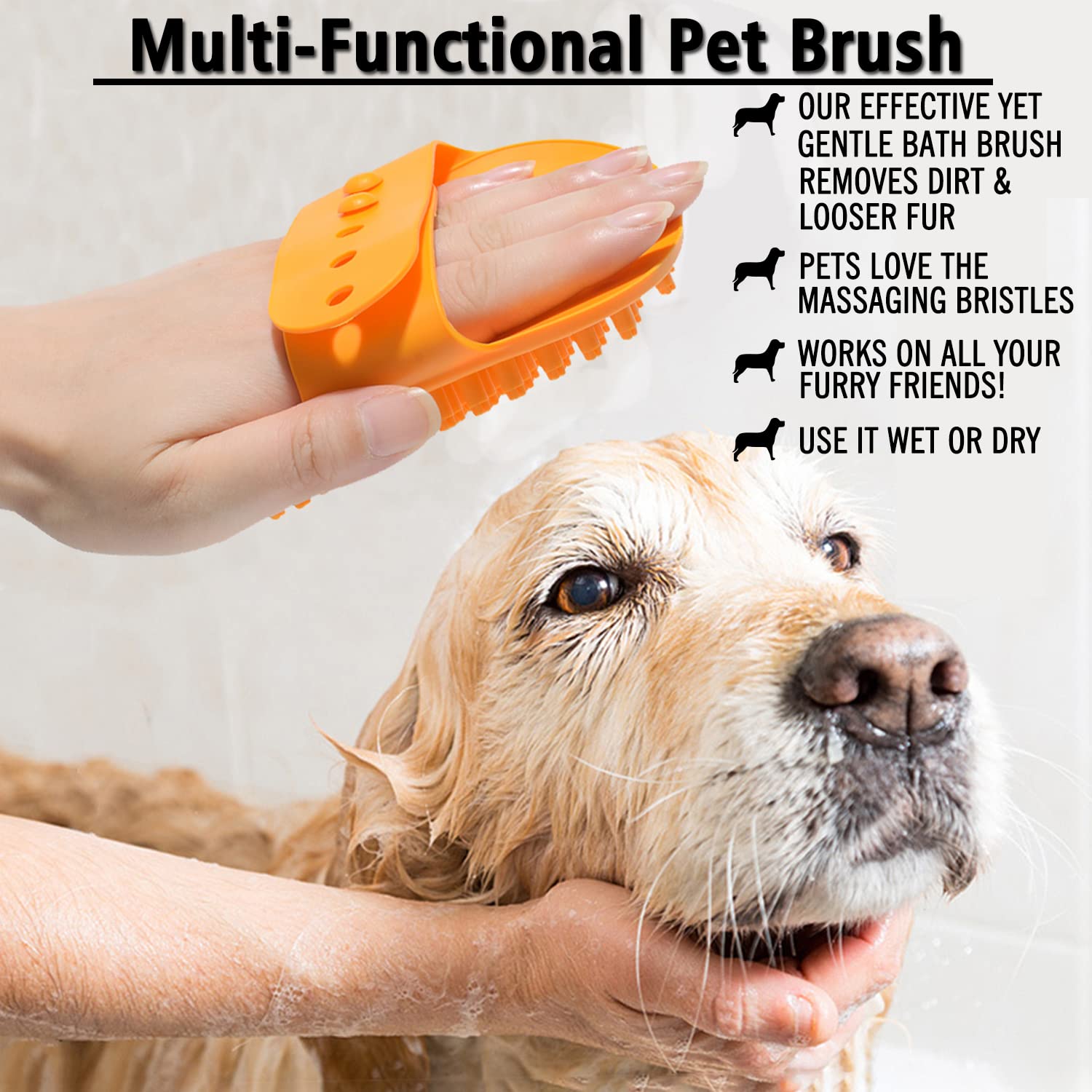 XIGOU Dog Bath Brush, 2 Pcs Short Hair Grooming Brush for Dogs & Cats - Soothing Massage Rubber Bristles Curry Comb with Adjustable Handle