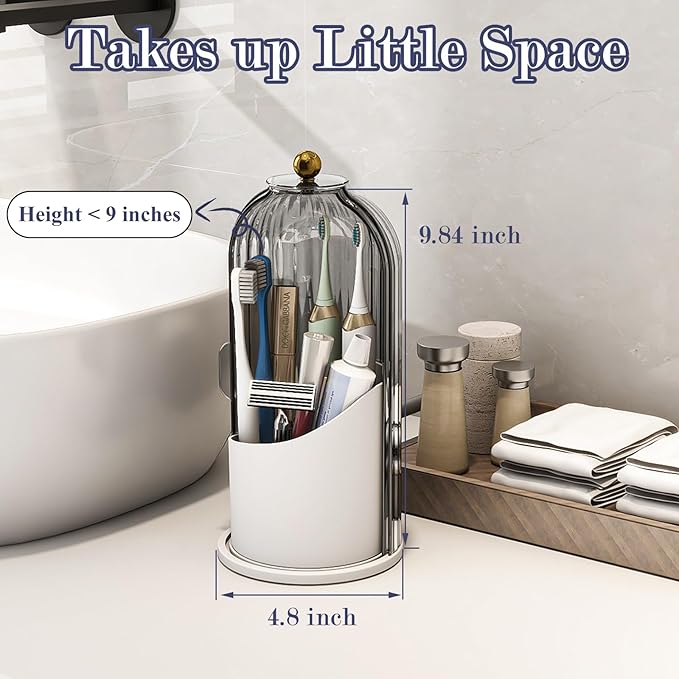 Zufudo Toothbrush and Toothpaste Holders with Cover, Grey White