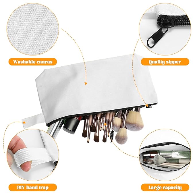 Saintrygo 30 Pcs Canvas Makeup Bags Bulk, Travel Cosmetic Zipper Pouch Blank DIY Multipurpose Toiletry Bag Hygiene Pouch for Women Purse Pencil Case (9.8 x 5 x 2 Inch,White)