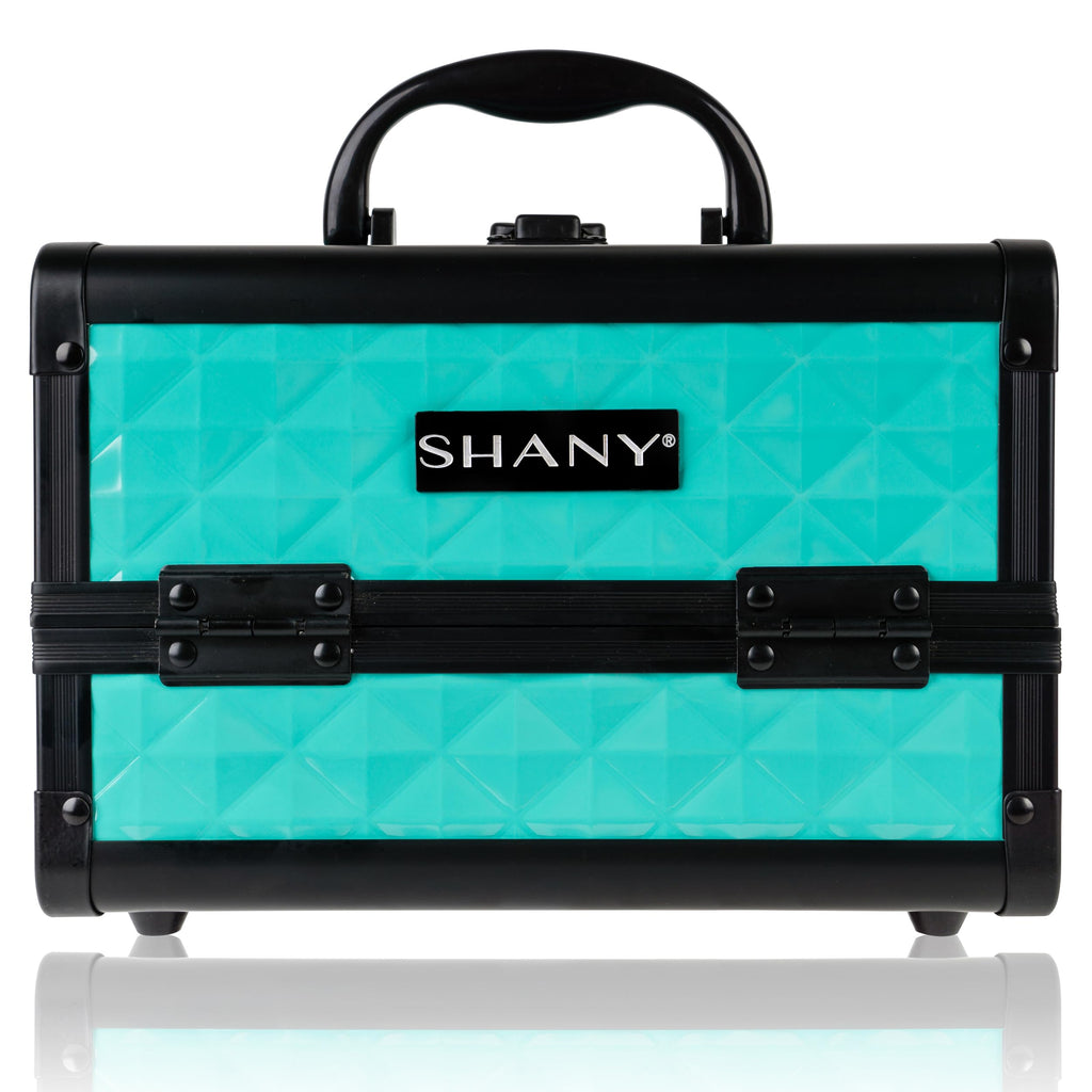 SHANY Chic Makeup Train Case Cosmetic Box Portable Makeup Case Cosmetics Beauty Organizer Jewelry storage with Locks, Multi trays Makeup Storage Box with Makeup Mirror - Aqua