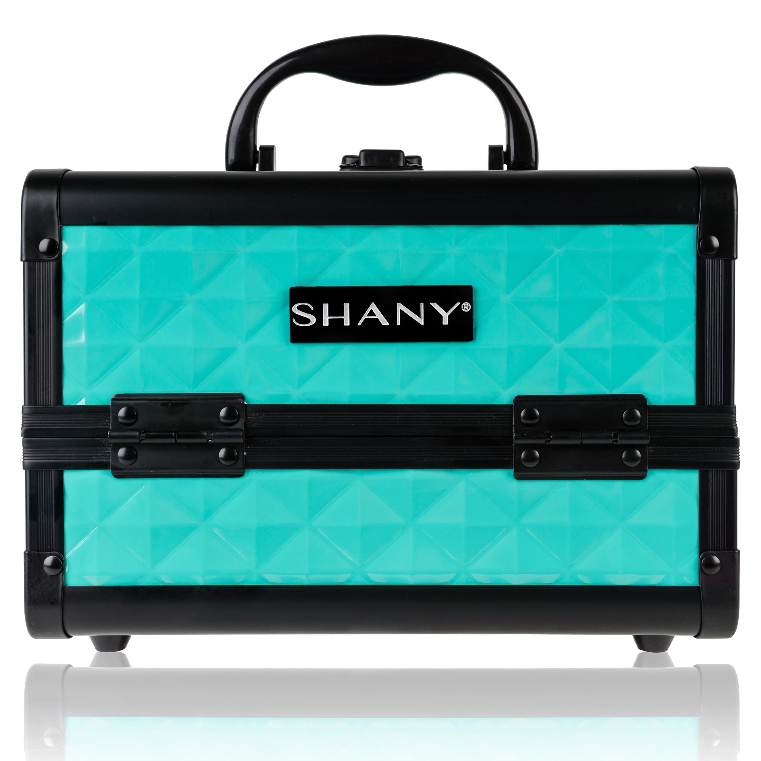 SHANY Chic Makeup Train Case Cosmetic Box Portable Makeup Case Cosmetics Beauty Organizer Jewelry storage with Locks, Multi trays Makeup Storage Box with Makeup Mirror - Aqua