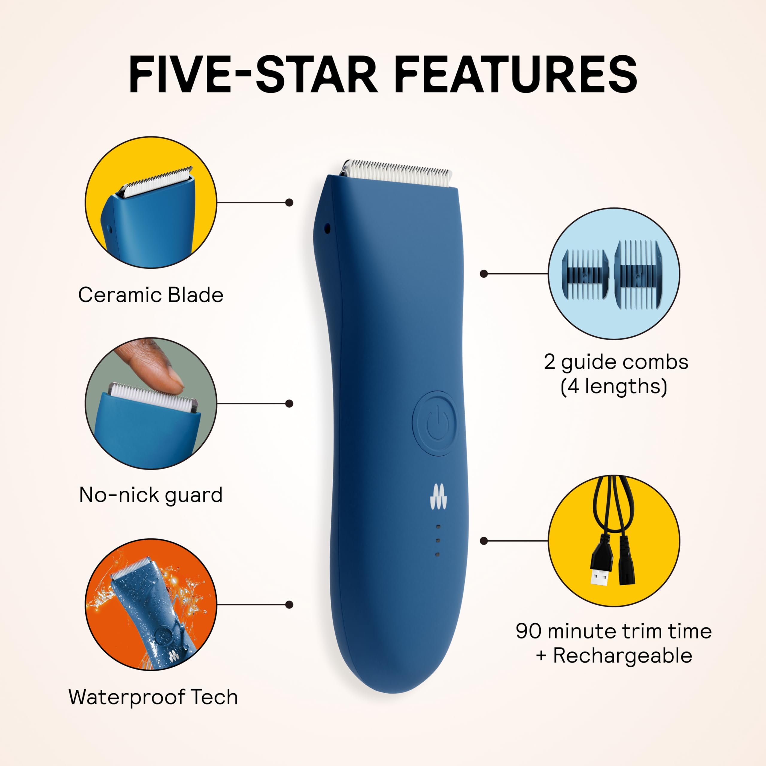 MERIDIAN The Trimmer Original - Body Hair Trimmer for Men, Electric Shaver for Pubic Hair, Chest, Legs & Bikini, Waterproof & Rechargeable, Ocean