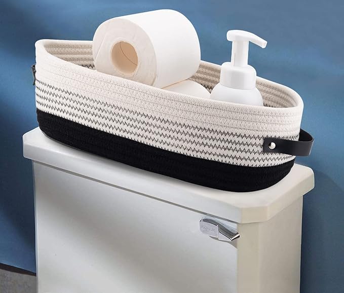 Oradrem 2 Pack Cotton Rope Toilet Basket Bathroom Decor Baskets, Toilet Paper Holder Basket, Farmhouse Home Decor Organizing 13"x5.9"x4" Black