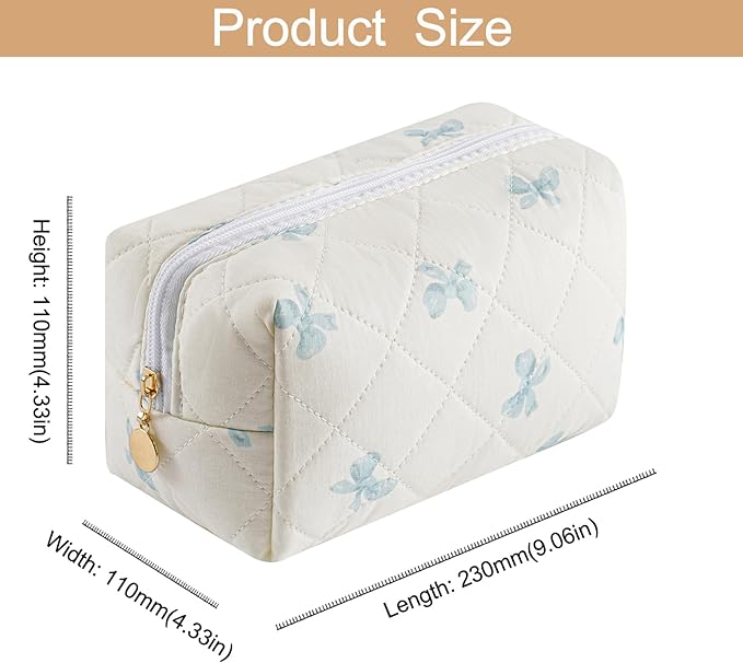 HHQQWZ Makeup Bag Travel Cosmetic Bag for Women Girls, Zipper Make Up Pouch, Floral Flowers Toiletry Organizer Makeup, Portable Storage Bag, Cosmetic Travel Cloth Bag (Blue Bow Tie)