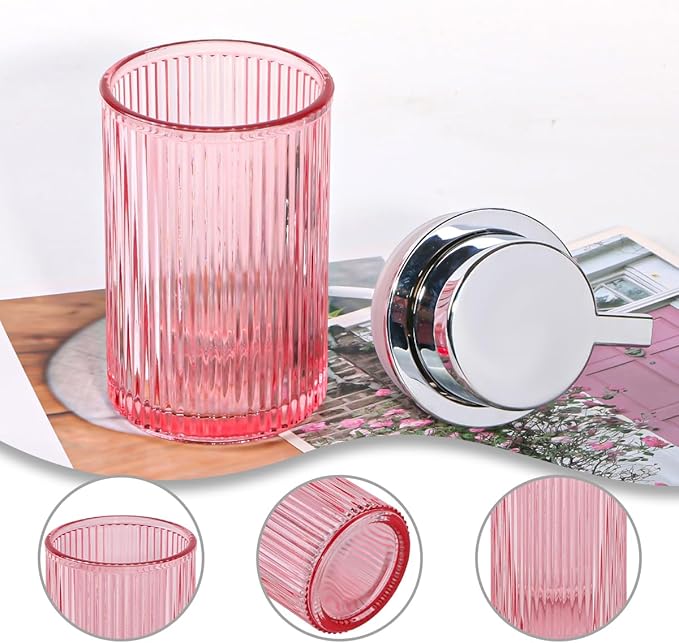 Tonxus Foaming Soap Dispenser, 12 Oz Pink Glass Foam Hand Soap Dispenser, Refillable Lotion Soap Dispenser with Removable Pump for Kitchen Hand Wash Dispenser, Modern Slim Ribbed Bottle for Decor